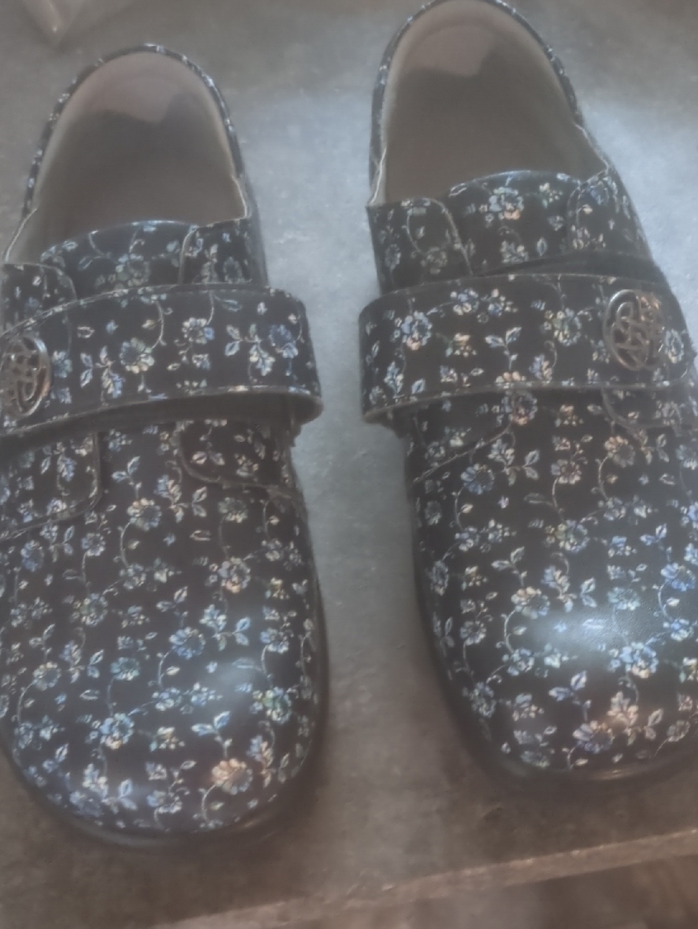 Black Floral Slip-On Clogs with Buckle Accent